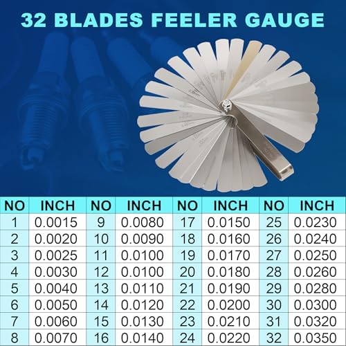 Spark Plug Gap Tool with 32 Blade Steel Feeler Gauge, Spark Plug Gapping Tool for Most 10mm 12mm 14mm 16mm Thread Spark Plugs, Red