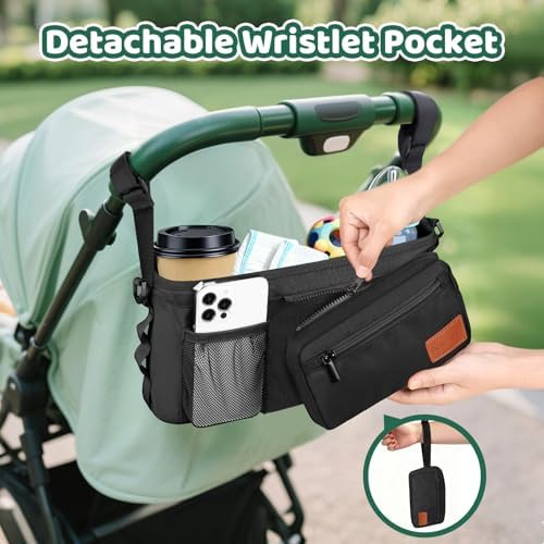 Stroller Organizer with Cup Holder, Non-Slip Stroller Caddy Baby Essentials