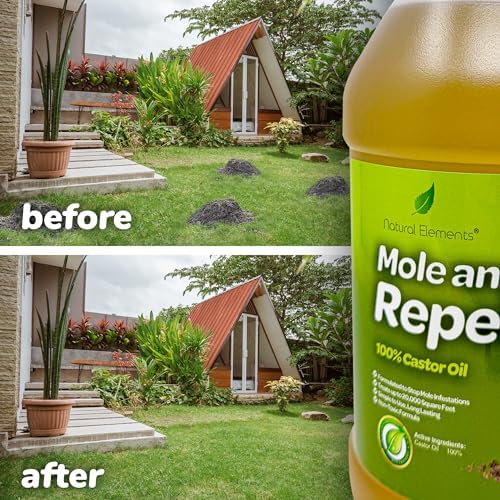 Natural Elements Mole and Vole Repellent – 100% Castor Oil Formula – Lawn and Yard Treatment – Covers Large Areas – 128 oz (1 Gallon)