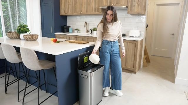 EKO Deluxe Mirage-T 50 Liter / 13.2 Gallon Touchless Rectangular Motion Sensor Trash Can or Recycling Bin, Matte Stainless Steel Finish