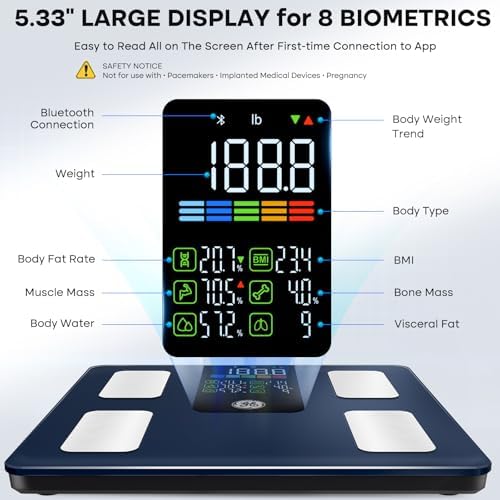 GE Smart Scale for Body Composition, Weight, BMI, 500lb, Large 11.8-Inch
