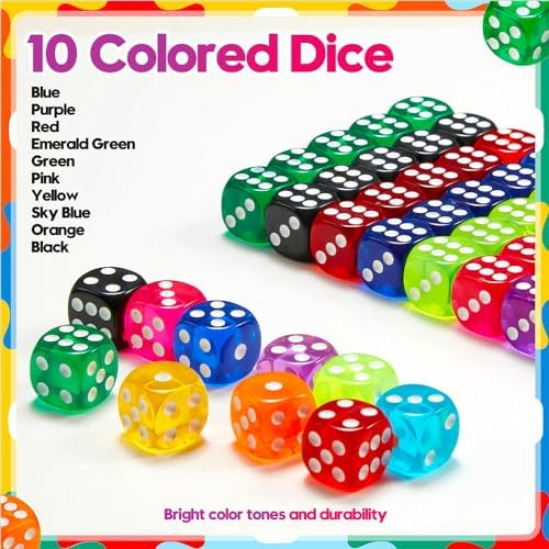 50 Pieces Dice Set, 14mm 6 Sided Colored Dice with Plastic Storage Box