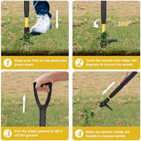 39" Stand Up Weed Puller, Heavy Duty Detachable 3-Claw Weeder Tool
