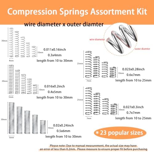 Dianrui 300PCS Compression Springs Assortment Kit 23 Different Sizes Small Spring 304 Stainless Steel Mechanical Mini Springs for DIY Repair Project