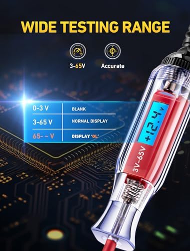 Heavy Duty 3-65V DC Test Light Automotive, 140" Spring Wire Circuit Tester