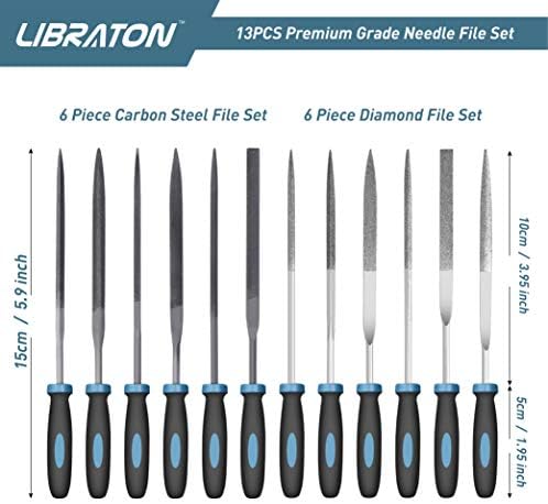 LIBRATON 13PCS Small Needle Files Set, 6 Carbon Steel & 6 Diamond File Set