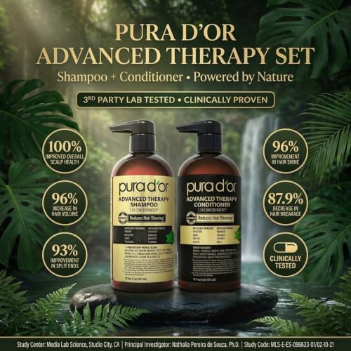 PURA D'OR Advanced Therapy Biotin Shampoo & Conditioner Set, 16oz x2
