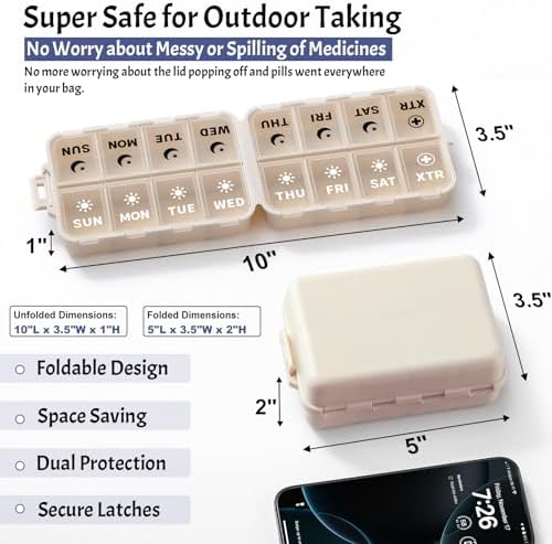 Compact & Foldable Weekly Pill Organizer 2 Times a Day 7 Day AM PM Pill Box
