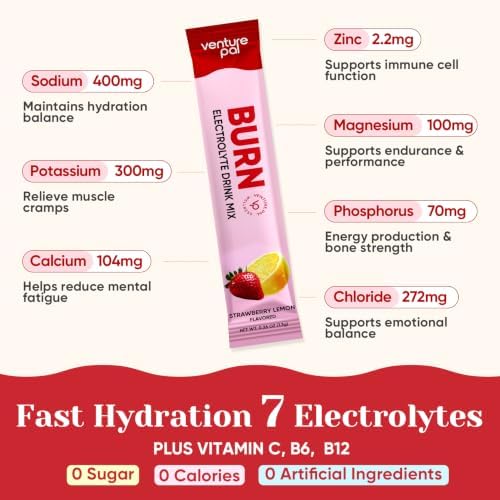 Venture Pal Electrolyte Packets + Burn Support, Sugar Free, 16 Sticks