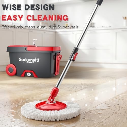 Spin Mop and Bucket Set with 6 Microfiber Heads, Dark Grey