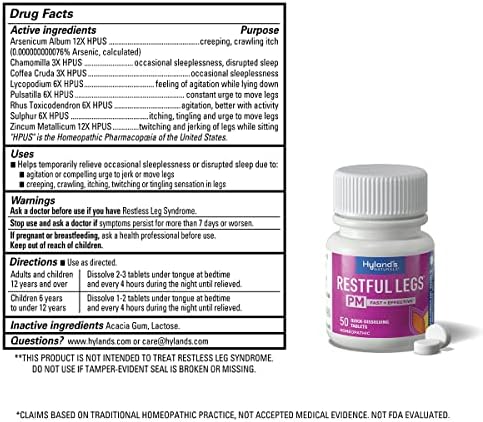 Hyland's Restful Legs PM Tablets, Nighttime Formula so You Can Sleep, 50ct