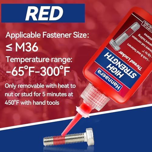 Thread Lock Blue and Red, Threadlocker Removable & Permanent, Thread Locker for Nuts, Bolts, Fasteners and Metals, Against Losening and Leakage (Medium 50 ml *1 + High 50 ml *1)