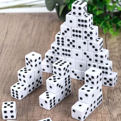 50 Pack 16MM White Dice - Six Sided Standard Opaque