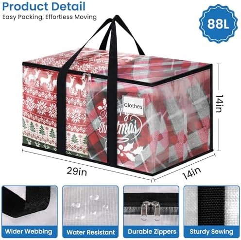 RoomHacks Moving Bags, Heavy Duty Large Storage Bags, 88L, 6 Pack, Clear