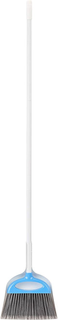Amazon Basics Dustpan Broom Set with Adjustable Long Handle, Easy to Assemble, Blue and White