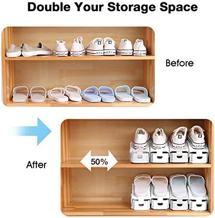 Neprock Shoe Slots Organizer, 20 Pack Adjustable Shoe Rack Stacker Storage Space Saver, Double Deck Shoe Rack Holder for Closet Organization (White)