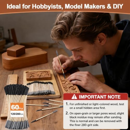 Sanding Sticks 60PCS, 120/280 Grit for Plastic Models, Wood & Resin