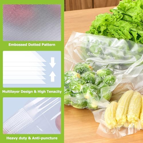 Bonsenkitchen Vacuum Sealer Rolls bags, 3 Rolls 11"x 20'+ 3 Rolls 8"x 20'