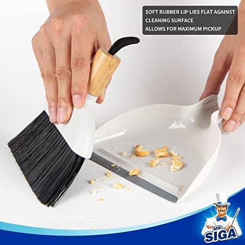 MR.SIGA Mini Dustpan and Brush Set, Bamboo Handle, White, 1 Set