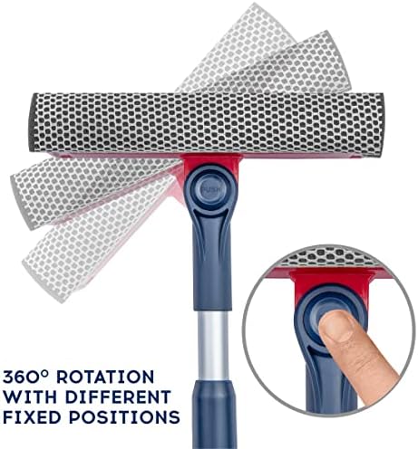 DSV Standard Professional Window Squeegee | 2-in-1 Window Cleaner Sponge and Soft Rubber Strip With Telescopic Extension Pole 20" - 30"(50cm-76cm) | Adjustable To Clean From Multiple Angles