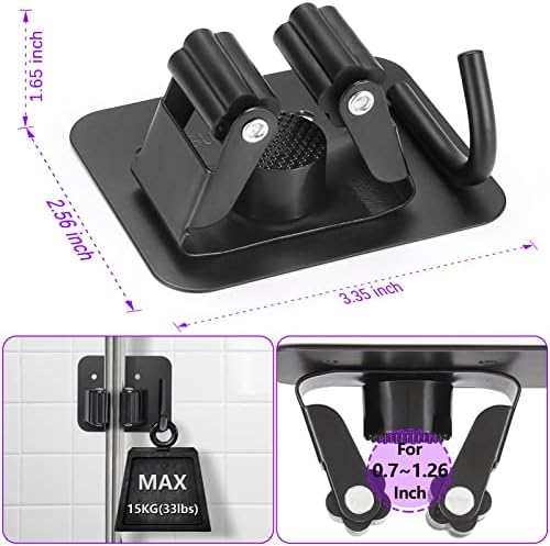 Stainless Steel Broom Holder, Heavy Duty, Rust Resistant, 4 Gripper Positions with 4 Hooks, Black