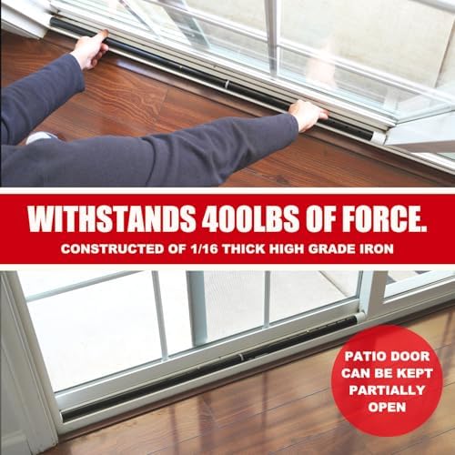 Securityman 2-in-1 Door Security Bar & Sliding Patio Door Security Bar - Constructed of High Grade Iron - Black