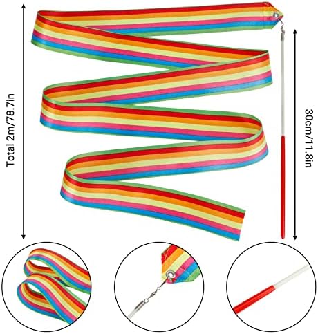 YGEOMER 12pcs Rainbow Gymnastics Dance Ribbon Wands