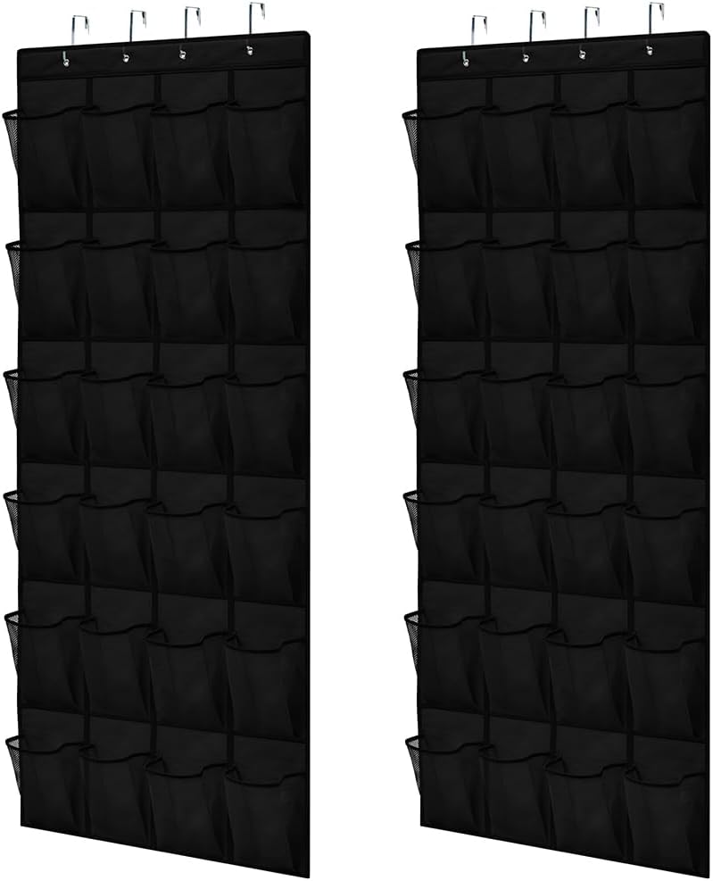 GORILLA GRIP Over the Door Shoe Organizer, 24 Large Pockets, Black