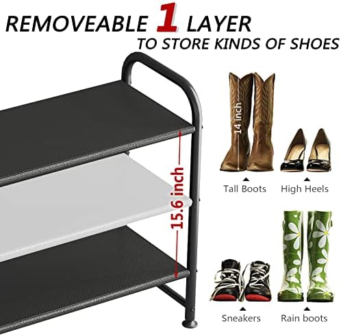 INGIORDAR 3 Tier Long Shoe Rack Organizer for Closet Metal Shoe Storage