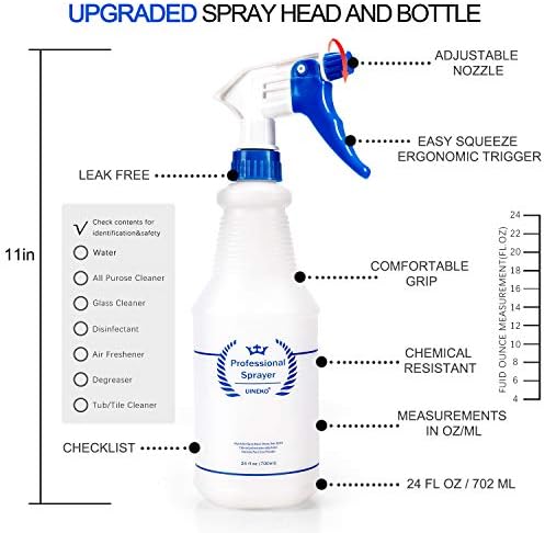 Uineko Plastic Spray Bottles 3 Pack, 24 Oz, Heavy Duty Sprayer, All-Purpose