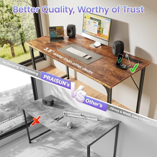 PRAISUN 47 X 20 Inch Computer Desk, Power Outlets, USB-C, Rustic Brown