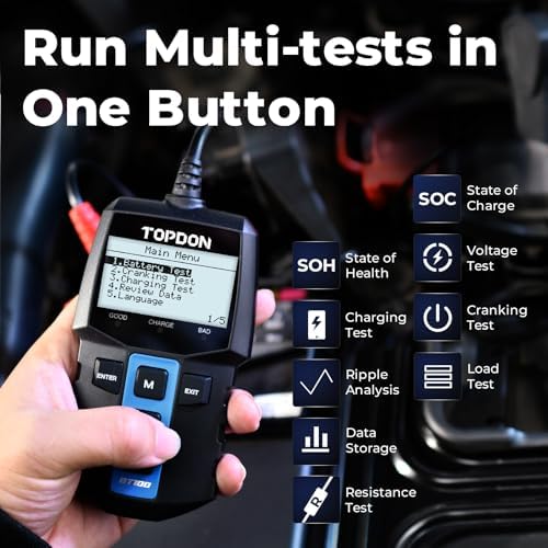 TOPDON BT100 12V Car Battery Tester, Automotive Battery Load Tester