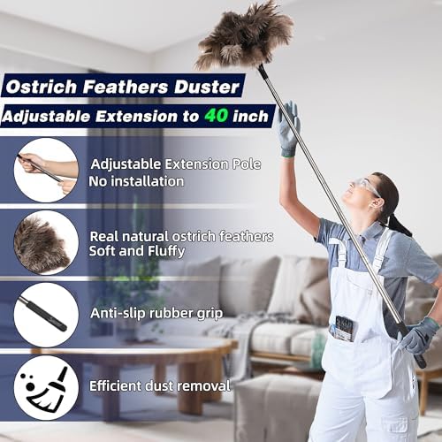 Soarer Extendable Ostrich Feather Duster,40inch,Handle Duster for Cleaning