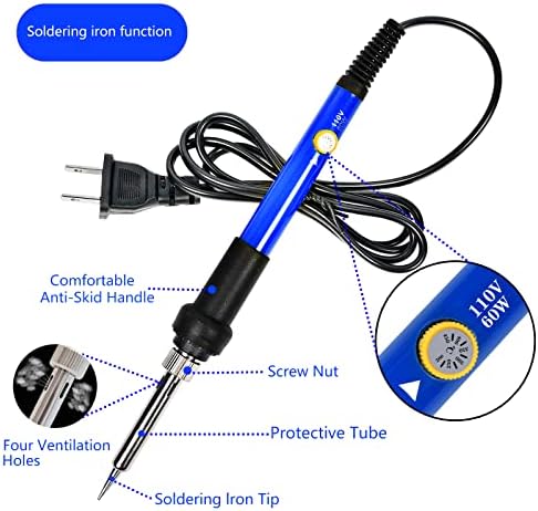 Soldering Iron Kit, 60W Adjustable Temperature, Digital Multimeter, 5pcs Soldering Tips, Wire, Stand, Desoldering Pump, Solder Wick, Tweezers, Welding Tool
