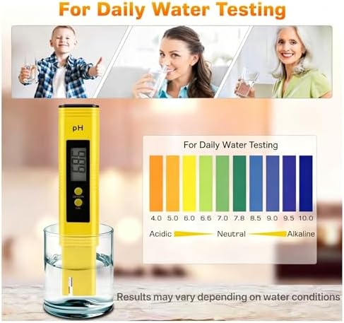 Digital pH Meter Tester Pen for Water, Pre-Calibrated, High Accuracy ±0.01, 0–14 pH Range, Pocket Size for Drinking Water, Pool, Aquarium & Hydroponics (Yellow)
