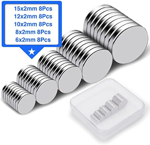 DIYMAG Small Rare Earth Magnets, 40 Pack, 5 Sizes - Neodymium Magnets for Refrigerator, DIY, Crafts, Kitchen & Office