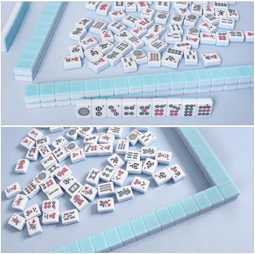 TIASUSAN Blue Mahjong Mat (31.5” x 31.5”) with Black Carrying Bag, Anti-Slip, Noise-Reducing Mahjong Mat for Table, Poker, Board Games, Dominoes, and Card Games