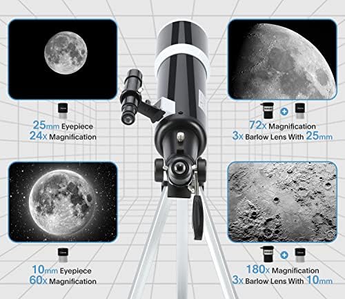 Koolpte Telescope for Adults & Beginner Astronomers - 80mm Aperture 600mm Fully Multi-Coated High Transmission Coatings with AZ Mount Tripod Phone Adapter, Carrying Bag, Wireless Control.