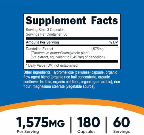 Nutricost Dandelion Extract 180 Capsules for 60 Servings Per Bottle