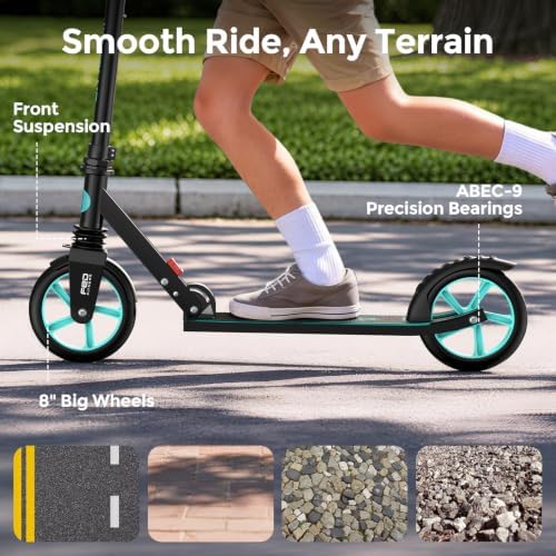 WAYPLUS Kick Scooter for Ages 6+,Kid,Teens & Adults.8 Big Wheels,240lb