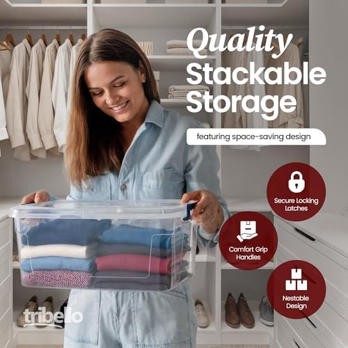 Plastic Storage Bins with Lids, Clear Stackable Storage Containers - 21 Qt