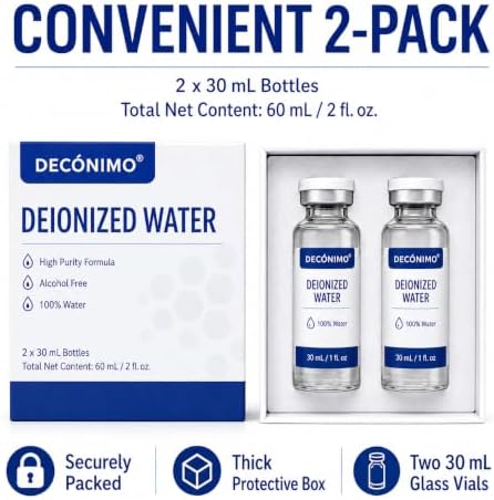 Deionized Water, 2 Pack 30 mL Glass Vials, 100% Pure Alcohol-Free