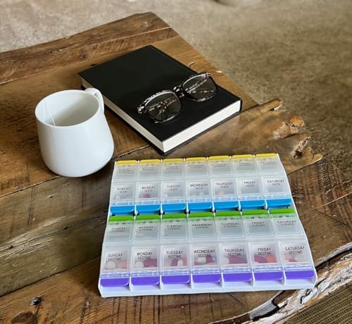 Ezy Dose Push Button Weekly 7-Day, 4X/Day Pill Organizer, Multi-Color, 2XL