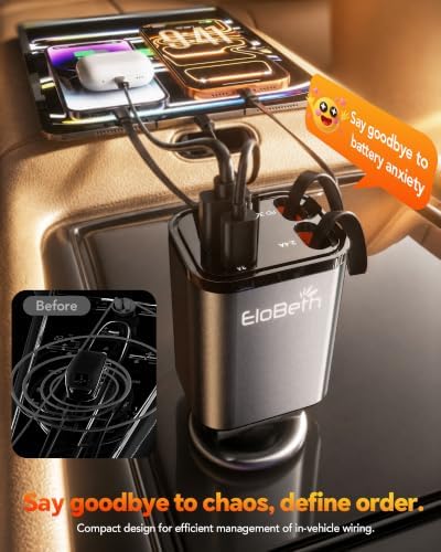 Retractable Car Charger,75W Car Phone Charger USB C Fast Charge for iPhone