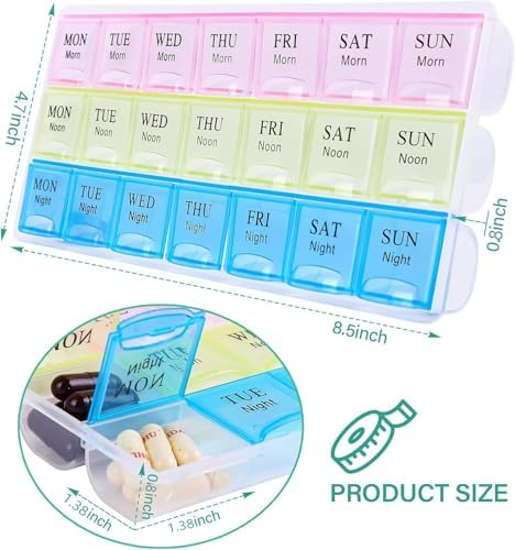 Large Weekly Pill Organizer 3 x A Day, Moisture-Proof 7 Day Pill Box