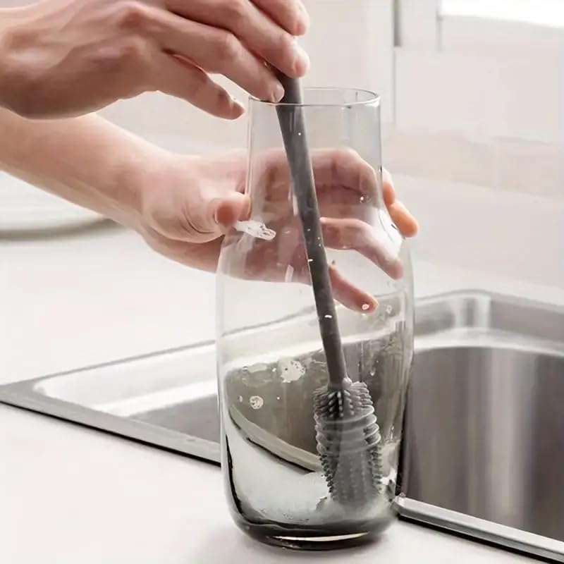 2PCS[Long-Handled Brush for Cleaning] Versatile Long-Handled Silicone Brush for Cups & Bottles - Reusable, Ideal for Kitchen, Bathroom, Car Cleaning, Bathroom Cleaning Tools