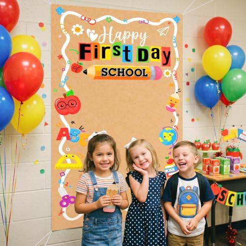 First Day of School Banner Backdrop Decorations, Back to School Banner