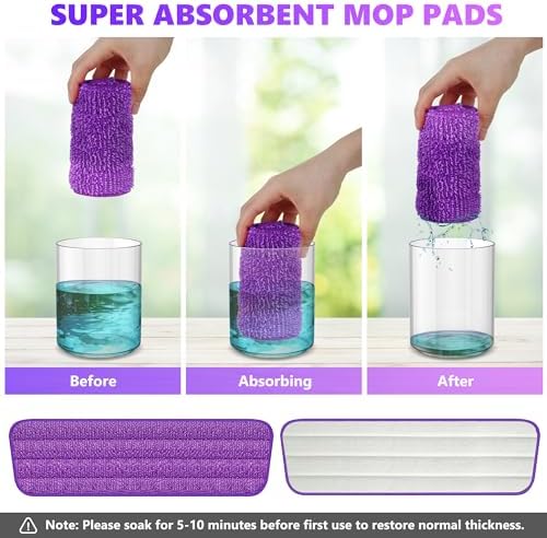 Reusable Mop Pads Compatible with Swiffer PowerMop, Microfiber Pads Refills for 13''-15'' Spray Mop, Wood Floor Replacement Refill Machine Washable for Multi-Surface Floor Cleaning, 6 Pack