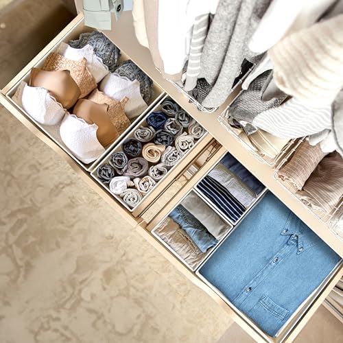 Simple Houseware Foldable Drawer Organizer Stocking Bin, Set of 12, Beige