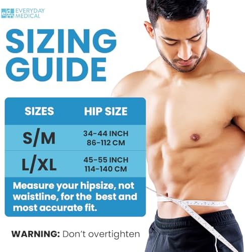 Everyday Medical Inguinal Hernia Belt for Men & Women - Post Surgery Groin Hernia Truss for Left/Right Side, Adjustable Inguinal Hernia Support Belt w/Compression Pad - Black, S/M